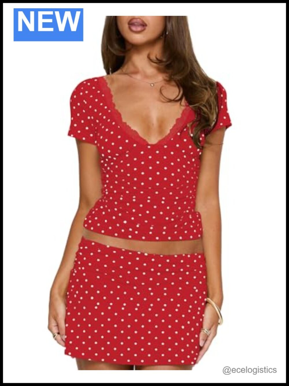 2pc Polka Dot Skirt Set for Women Y2K Crop Top Bodycon Mini Skort Summer